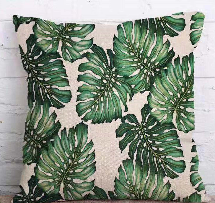 Tropical Plant Green Leaves Linen Pillowcase Cotton Linen