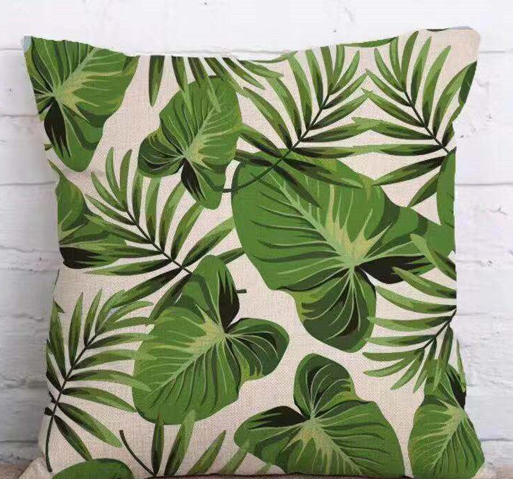 Tropical Plant Green Leaves Linen Pillowcase Cotton Linen