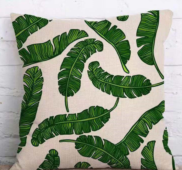 Tropical Plant Green Leaves Linen Pillowcase Cotton Linen