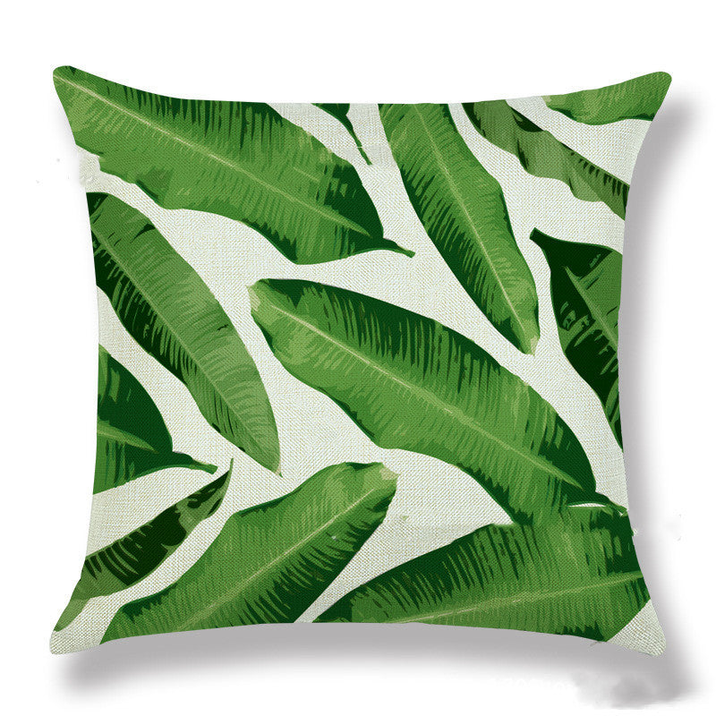 Tropical Plant Green Leaves Linen Pillowcase Cotton Linen