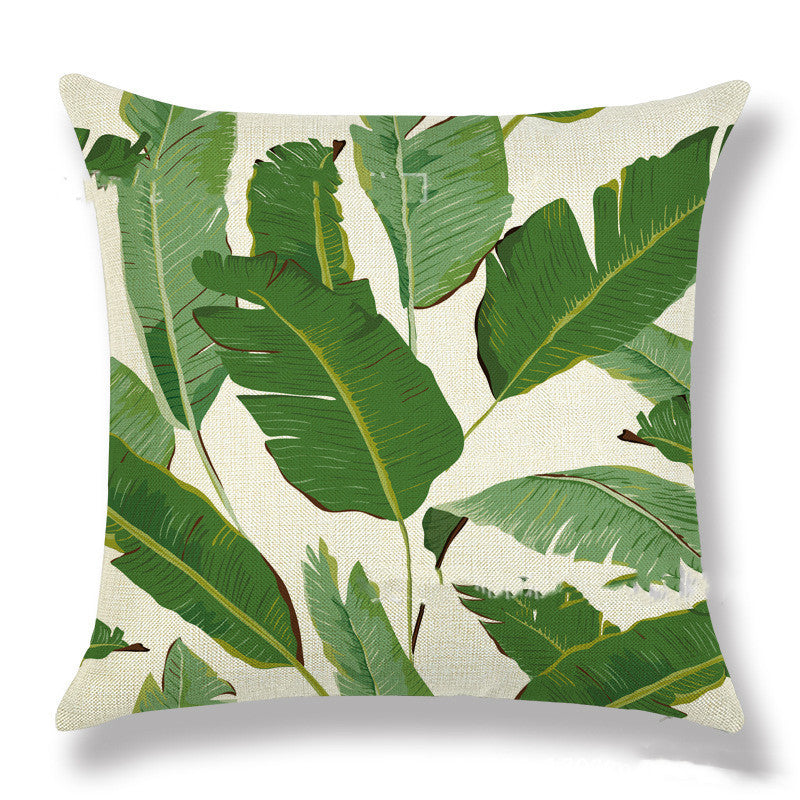 Tropical Plant Green Leaves Linen Pillowcase Cotton Linen