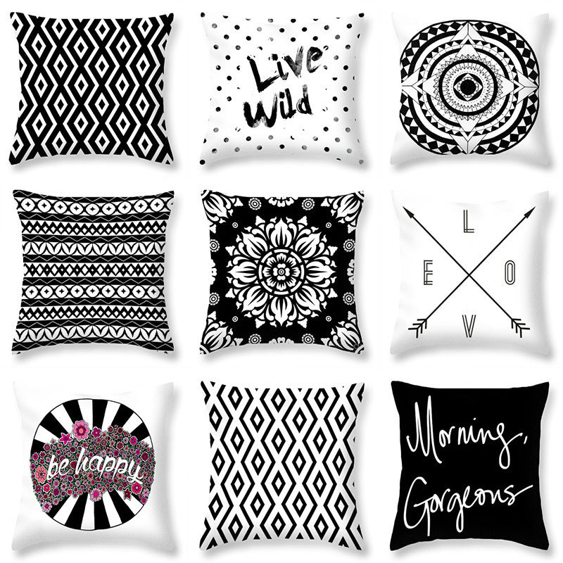 Simple Black And White Peach Skin Pillow