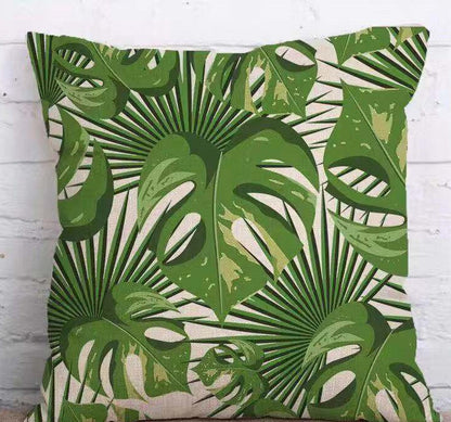 Tropical Plant Green Leaves Linen Pillowcase Cotton Linen