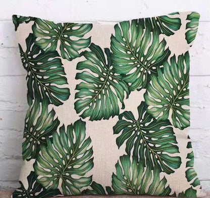 Tropical Plant Green Leaves Linen Pillowcase Cotton Linen