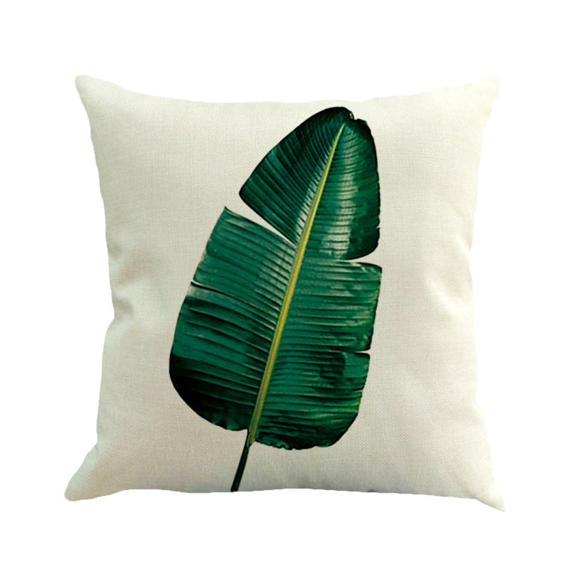 Tropical Plant Green Leaves Linen Pillowcase Cotton Linen