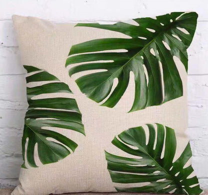 Tropical Plant Green Leaves Linen Pillowcase Cotton Linen