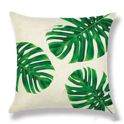 Tropical Plant Green Leaves Linen Pillowcase Cotton Linen