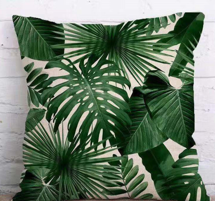 Tropical Plant Green Leaves Linen Pillowcase Cotton Linen