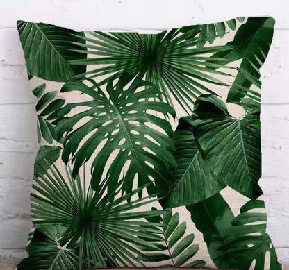 Tropical Plant Green Leaves Linen Pillowcase Cotton Linen