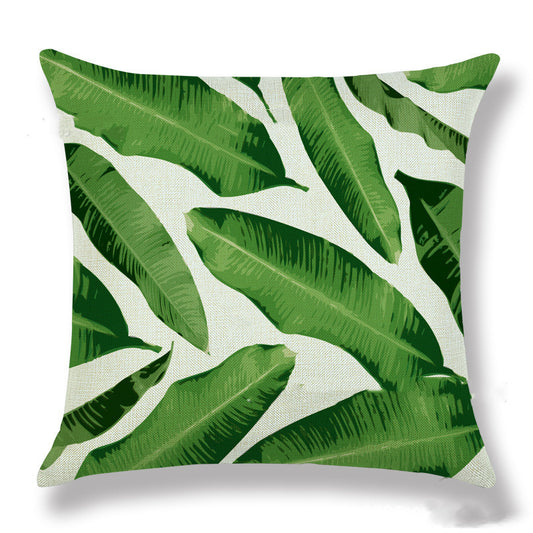Tropical Plant Green Leaves Linen Pillowcase Cotton Linen