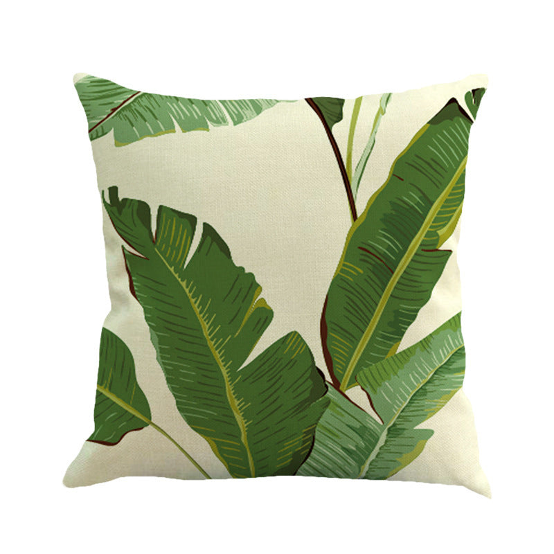 Tropical Plant Green Leaves Linen Pillowcase Cotton Linen