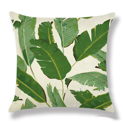 Tropical Plant Green Leaves Linen Pillowcase Cotton Linen