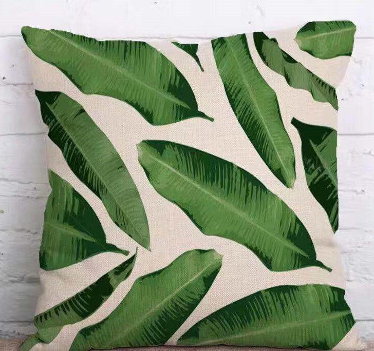 Tropical Plant Green Leaves Linen Pillowcase Cotton Linen