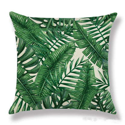 Tropical Plant Green Leaves Linen Pillowcase Cotton Linen
