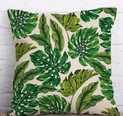 Tropical Plant Green Leaves Linen Pillowcase Cotton Linen